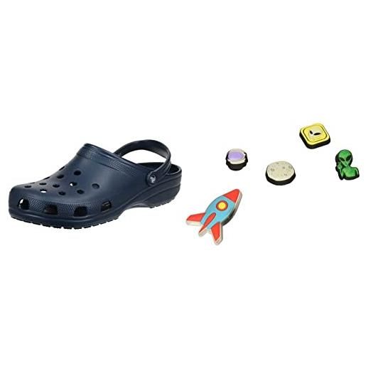 Crocs classic, zoccoli unisex-adulto, blu (navy), 36/37 eu+ decorazione scarpe 5 pezzi | personalizza con jibbitz unisex, outerspace, one-size