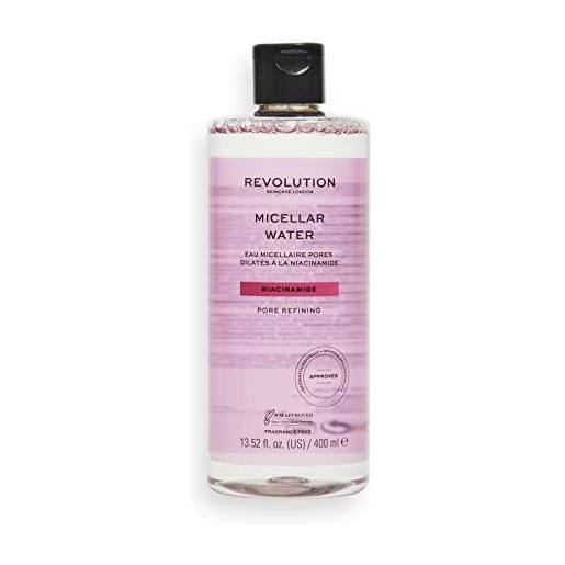 Revolution Skincare London, niacinamide pore refining acqua micellare, struccante, 400 ml, trasparente
