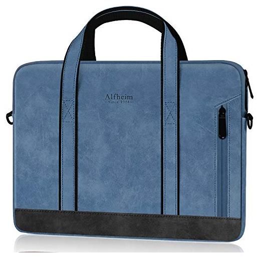 Alfheim borsa per laptop da 15/15.6/16 pollici, borsa a tracolla per laptop in pelle impermeabile con tracolla per donna/uomo/scuola/viaggi/affari, compatibile con macbook pro 16 pollici