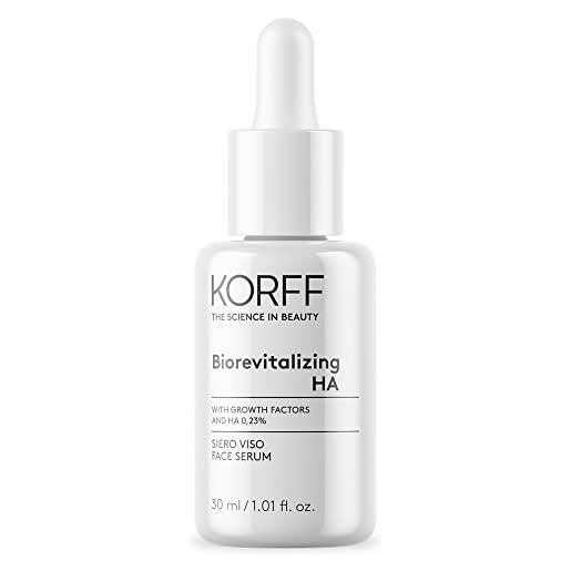 Korff biorevitalizing ha siero viso, trattamento ridensificante e ristrutturante, pelle idratata, luminosa e compatta, formula con acido ialuronico, formato 30 ml