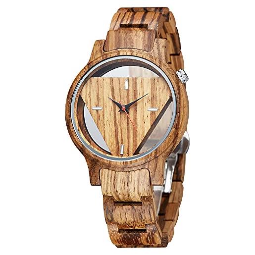 Tiong orologi in legno per donna uomo invertito geometrico zebra orologio in legno unico elegante orologio da polso in legno al quarzo fatto a mano con braccialetto di bambù unisex, legno-3, bracciale