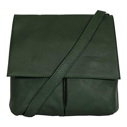 Montte Di Jinne - borsa a tracolla in vera pelle italiana morbida e liscia a doppia tasca, regalo per le donne, verde scuro