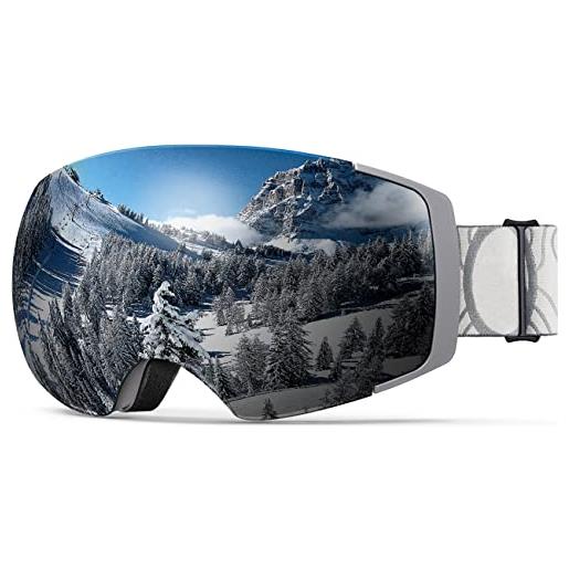 OutdoorMaster maschera da sci pro, senza cornice, lenti intercambiabili occhiali da sci snowboard, protezione uv400 maschera sci da donna&uomo (montatura nera lente viola vlt17% )