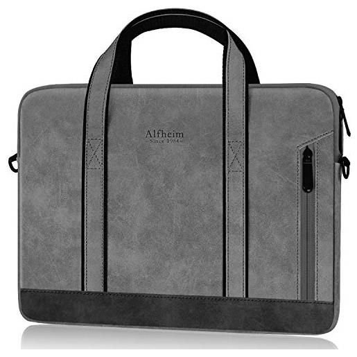 Alfheim borsa per laptop da 15.6/16 pollici, borsa a tracolla per laptop in pelle impermeabile con tracolla per donna/uomo/affari, compatibile con macbook pro 16 pollici