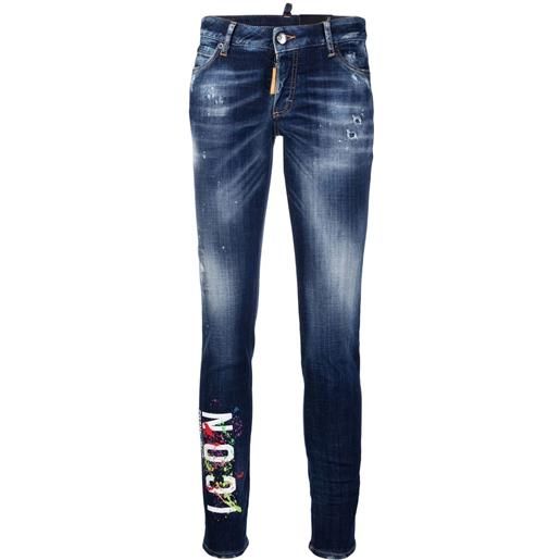 Dsquared2 jeans skinny icon con effetto vernice - blu