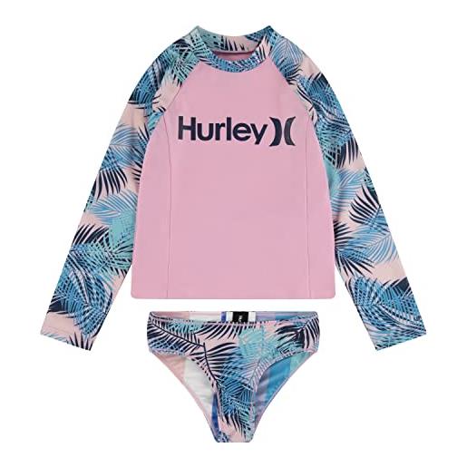 Hurley hrlg ls upf top/bottom 2pc set bikini, rosa, 4 años bambina