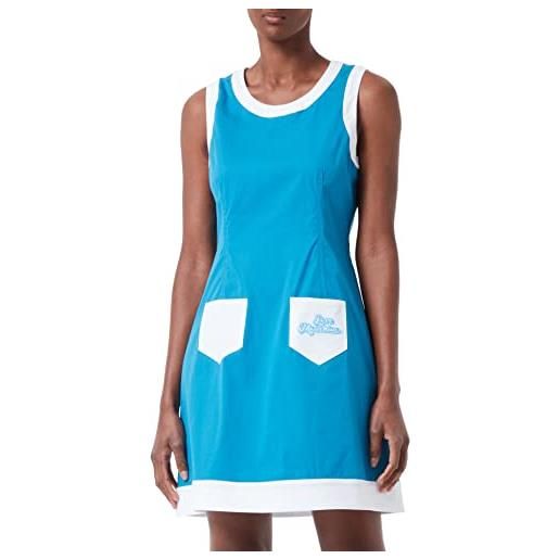 Love Moschino tank top dress with flared skirt vestito, blu, bianco, 46 donna
