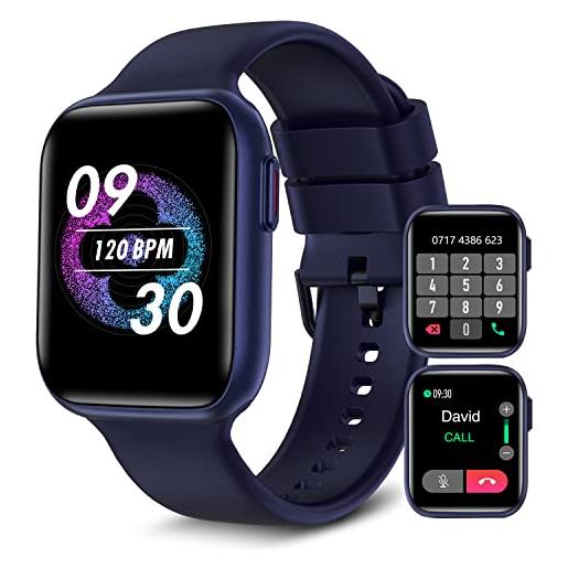 Bebinca smartwatch uomo orologio smartwatch (effettua/risponde alle chiamate vivavoce) 1.69"hd full-touch microfono/frequenza cardiaca/spo2 ip68 impermeabile 260mah batería potente（blue）