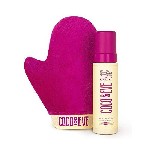 Coco & Eve sunny honey mousse autoabbronzante naturale - (medium) set abbronzante bali con guanto autoabbronzante | antietà, anti cellulite (212ml)