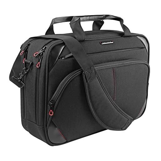 KROSER borsa del portatile 15,6 pollici borsa a tracolla per laptop custodia per computer idrorepellente borsa a tracolla per laptop con tasche rfid per affari/università/donne/uomini-nero/rosso