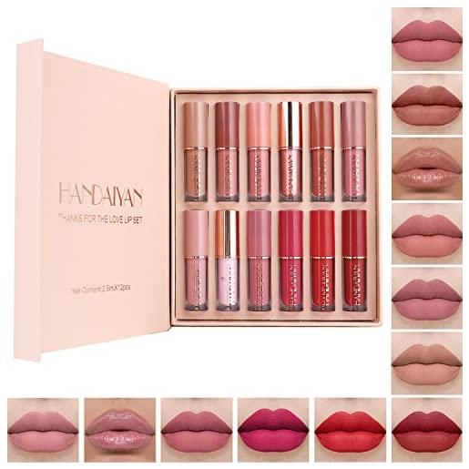 Rihsay 12 colori rossetto matte lunga durata set rossetti impermeabile lucidalabbra volumizzante tinta labbra per trucchi donna ragazze make up regalo di compleanno