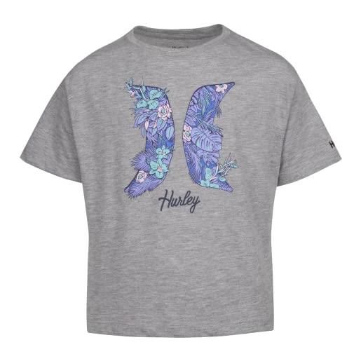 Hurley hrlg lush logo tee maglietta, grigio scuro mélange, 10 anni bambina