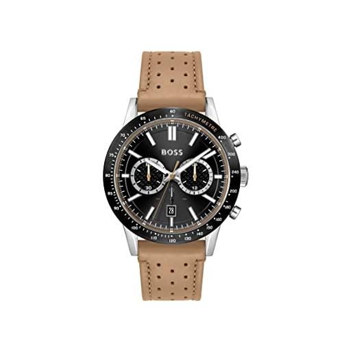 Boss orologio con cronografo al quarzo da uomo con cinturino in pelle color marrone cammello - 1513964