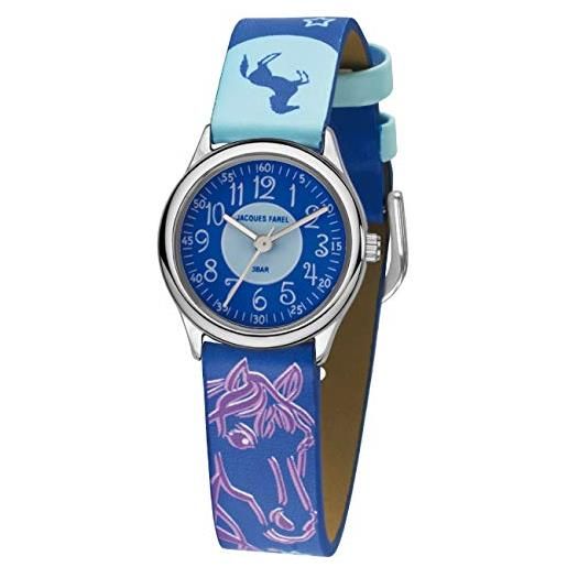 JACQUES FAREL orologio da polso per bambini, motivo: cavallo, stelle, viola, blu, analogico, al quarzo, in similpelle, hcc 338, blu, cinghia