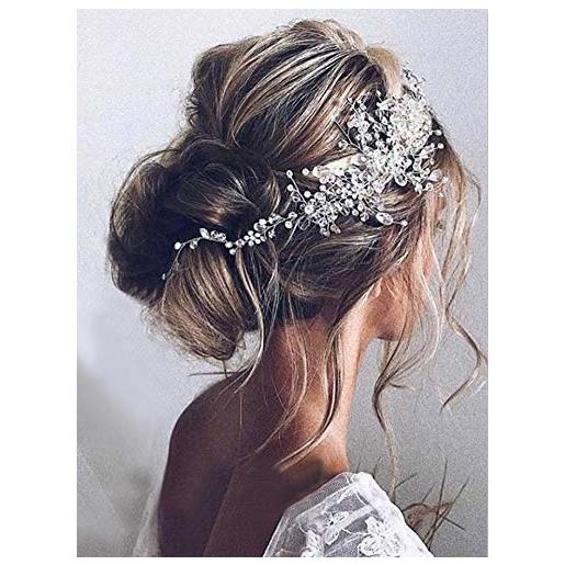 Edary cerchietto per capelli da sposa con strass e perline argentate, accessorio per capelli da sposa per donne e ragazze