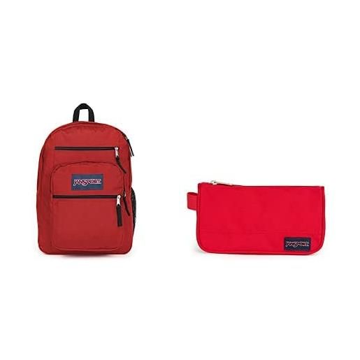 Jansport big student zaino, 43 cm, 34 l, rosso (red tape) + medium accessory pouch astuccio, 22 cm, 0.8 l, rosso (red tape)