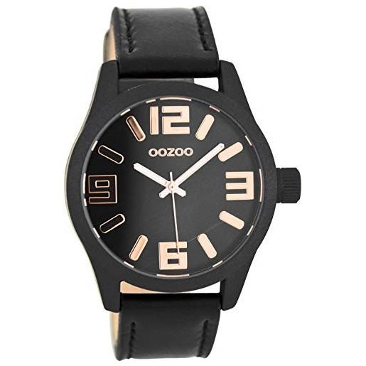 Oozoo orologio da polso con cinturino in pelle, con scritta in lingua tedesca sale restposten outlet, c7989 - black / schwarz / schwarz