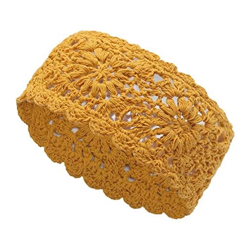 ZLYC fascia per capelli da donna fatta a mano all'uncinetto, motivo floreale boho (uncinetto giallo)