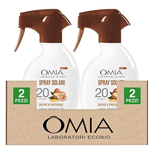 Omia 2x Omia spray solare argan del marocco trigger protezione media spf 20-2 flaconi da 200ml