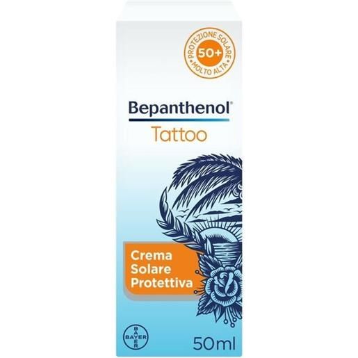 BAYER SpA bepanthenol tattoo crema protezione solare molto alta spf50+ per tatuaggio, con pantenolo, idrata e rigenera la pelle tatuata 50ml