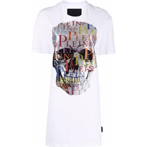 Philipp Plein abito modello t-shirt con strass - bianco