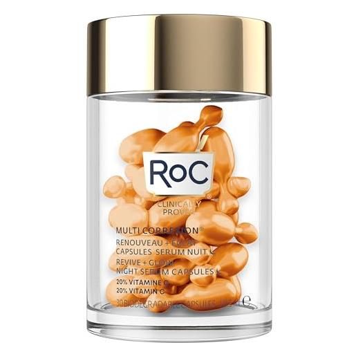 RoC - multi correxion revive + glow siero da notte luccicante - antirughe e invecchiamento - vitamina c - riduzione dei punti neri - 30 capsule