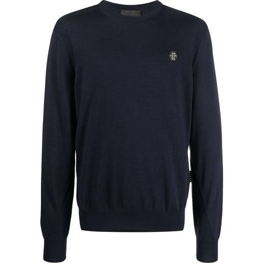 Philipp Plein maglione con applicazione logo - blu