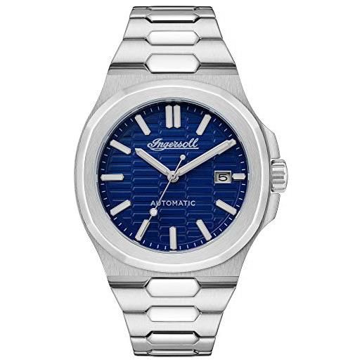Ingersoll the catalina mens 47mm automatic watch in blue with analogue display, and silver stainless steel strap i11801. 