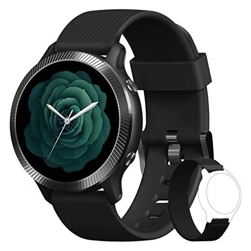 Blackview smartwatch uomo donna orologio fitness smart watch cardiofrequenzimetro da polso contapassi smartband activity tracker cronometro per android ios (2 cinghie) (nero)