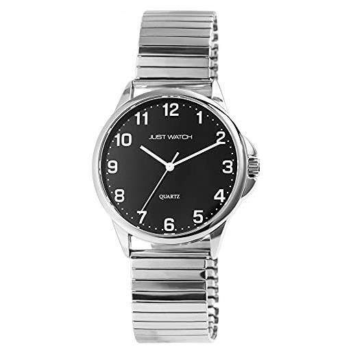 Just Watch orologio da uomo in acciaio inox, elegante, classico, analogico, al quarzo, jw20161, argento nero, bracciale