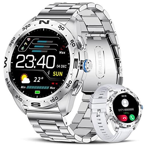 LIGE smartwatch uomo, 1,32'' touch schermo orologio con cardiofrequenzimetro/notifiche messaggi/chiamata vocale bluetooth/20 sportiv, impermeabile ip67 smartwatch per android ios, argento