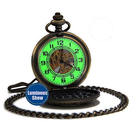 SEWOR orologio da taschino meccanico vintage da gentleman con quadrante luminoso e lente d'ingrandimento (bronzo), bronzo, vintage