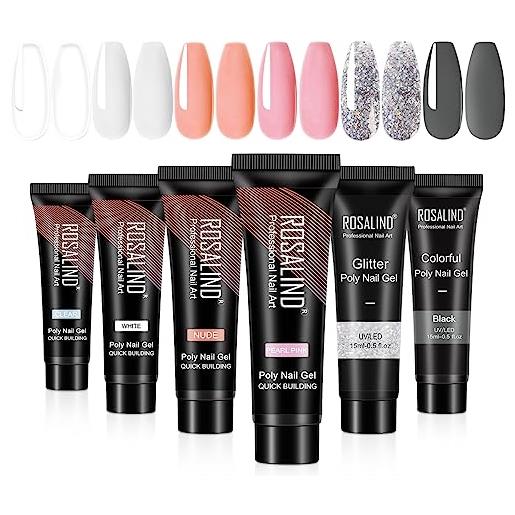 ROSALIND ricostruzione unghie gel, rosa nudo bianco acrilico poly nail gel 6 colori 15ml trasparente nero glitter d'argento unghie extension gel per unghie in gel per principianti manicure da salone