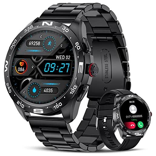 LIGE smartwatch da uomo con chiamata bluetooth/password di protezione, orologio connesso con 20 modalità sportive/frequenza cardiaca, smartwatch ip67 impermeabile per android ios, 2 bracciali, nero