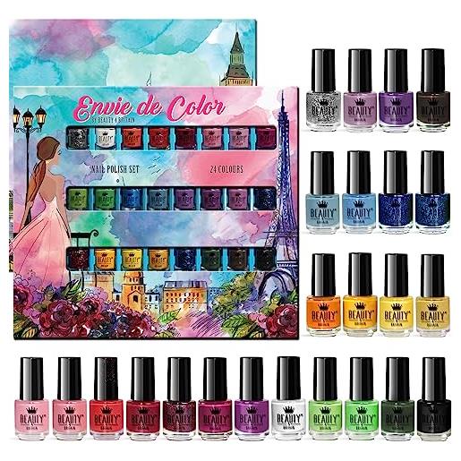 Beauty4Britain envie de color set di smalti per unghie, set completo di 48 colori perlati brillanti e classici, in scatola di design (set b - 24 colori)