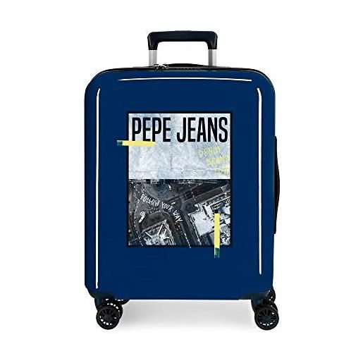 Pepe Jeans nolan - valigia da cabina blu 40 x 55 x 20 cm rigida abs chiusura tsa integrata 38,4 l 2 kg 4 ruote doppie bagaglio a mano