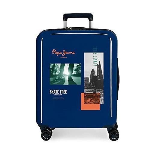 Pepe Jeans nolan - valigia da cabina blu 40 x 55 x 20 cm rigida abs chiusura tsa integrata 38,4 l 2 kg 4 ruote doppie bagaglio a mano