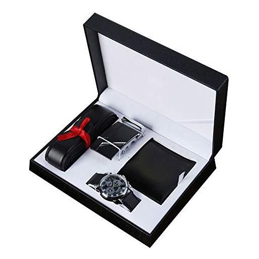 ZAK168 - set regalo da uomo, 3 pezzi, orologio al quarzo in similpelle + cintura + portafoglio, con confezione regalo