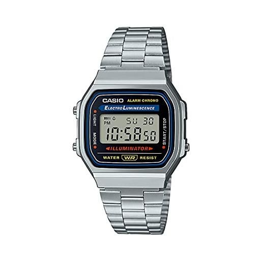 Casio orologio digitale quarzo unisex adulto con cinturino in acciaio inox a168wa-1yes