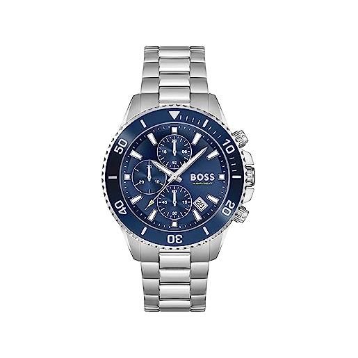 BOSS orologio con cronografo al quarzo da uomo collezione admiral con cinturino in acciaio inossidabile, silicone o tessuto derivato da plastica nell'oceano blu x1 (blue)