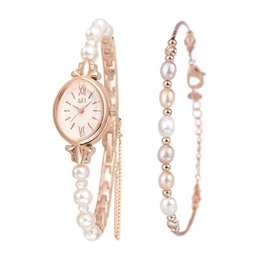 Clastyle set orologio e bracciale con perle da donna elegante in oro rosa regalo