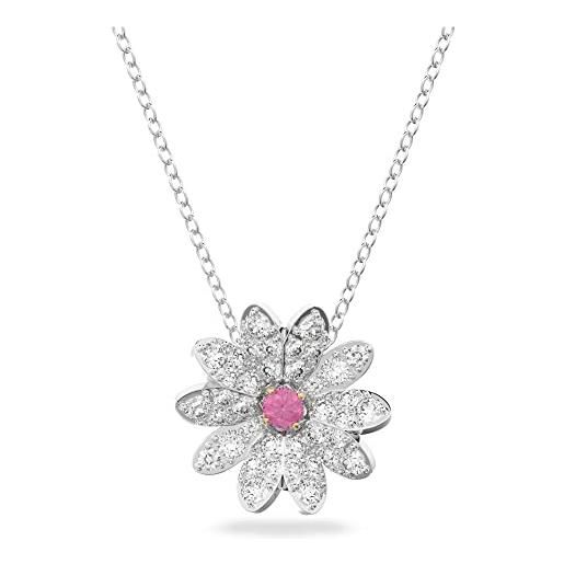 Swarovski eternal flower collana elegante, con ciondolo a forma di fiore in cristalli e zirconia, mix di placcature, rosa