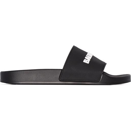 Balenciaga sandali slides con logo goffrato - nero