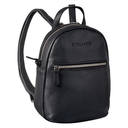 STILORD 'lola' mini zaino da donna in pelle daypack vintage borsa zainetto piccolo elegante sportivo borsa a spalla cuoio autentico, colore: nero