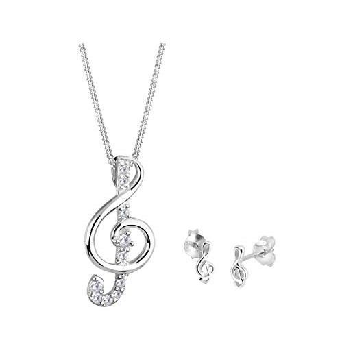 Elli set di gioielli donna clef ciondolo classico con cristalli zirconi cubici in argento sterling 925