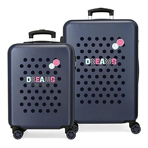 MOVOM dreams time - set di valigie blu 55/65 cm rigida abs chiusura a combinazione laterale 91 6 kg 4 ruote doppie bagaglio a mano