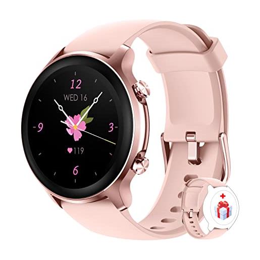 Loddery smartwatch orologio donna, smartwatch rosa con monitoraggio cardiofrequenzimetro, saturimetro, sonno, stress, contapassi, orologio sport donna impermeabile 5atm per android ios (2 cinturini)