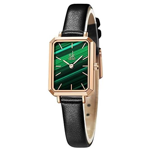 SHENGKE sk orologi da donna fashion orologi da donna quadrati di semplicità minimalista (green-black)