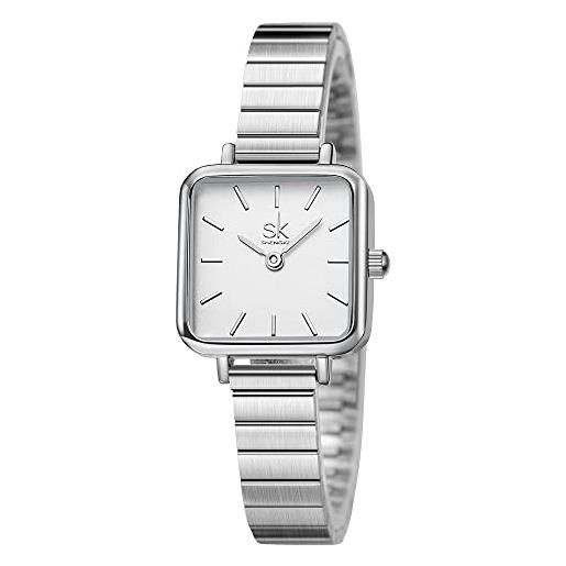 SHENGKE sk orologi da donna fashion orologi da donna quadrati di semplicità minimalista (silver)