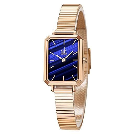 SHENGKE sk orologi da donna fashion orologi da donna quadrati di semplicità minimalista (blue-rose gold)